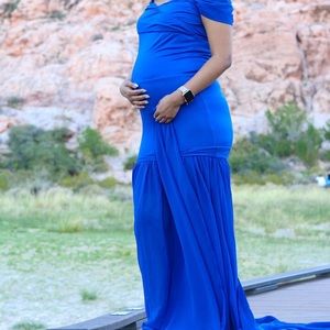 Blue chiffon gown for photoshoot